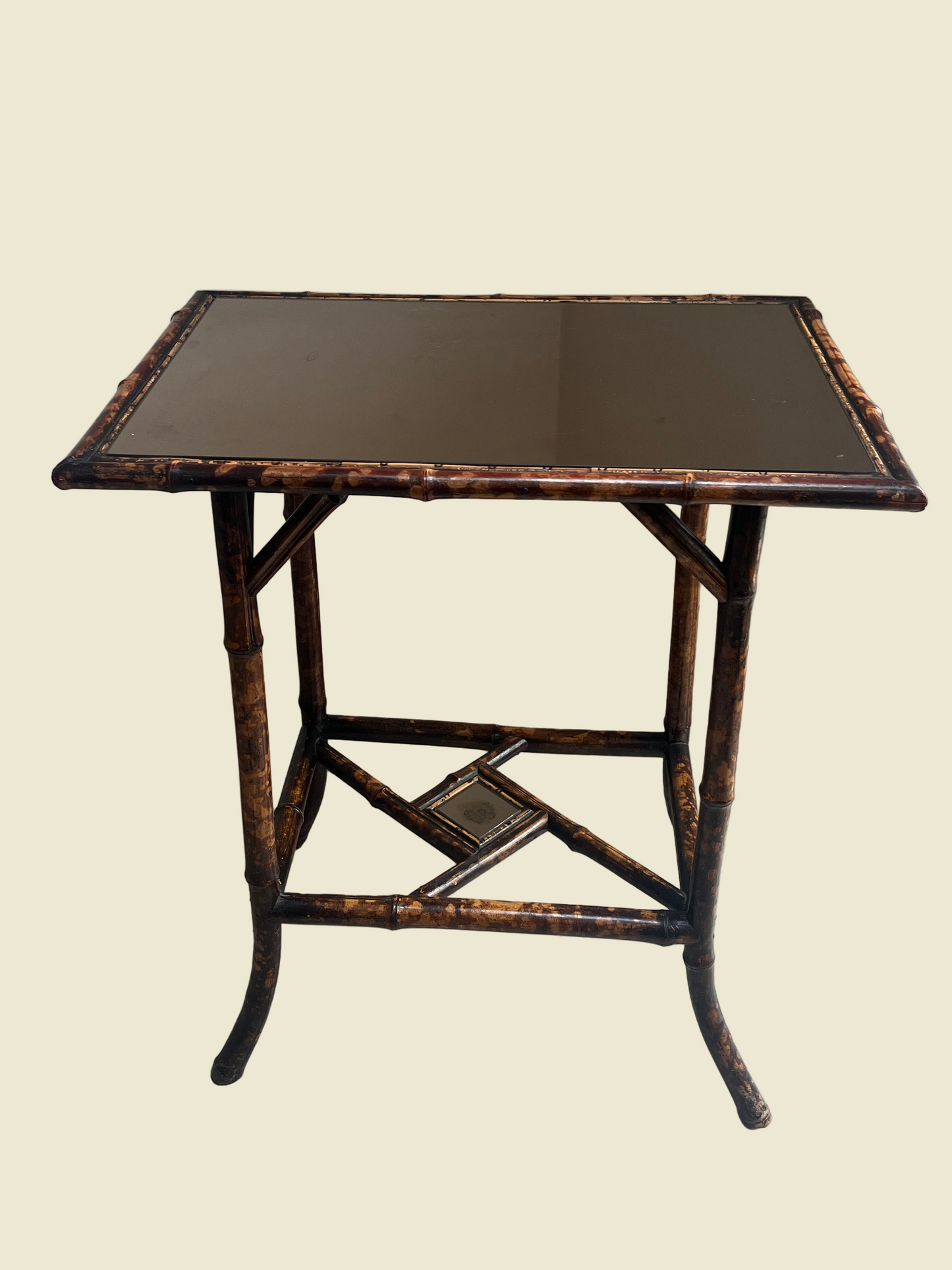 Tortoiseshell  Bamboo Two-Tier Side Table with Glass Top C.1900