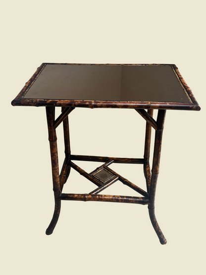 Tortoiseshell  Bamboo Two-Tier Side Table with Glass Top C.1900