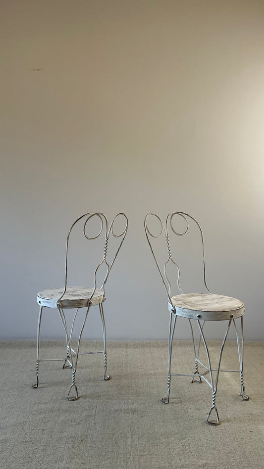 ON HOLD Pair of Mid-Century Painted Iron Bistro Chairs
