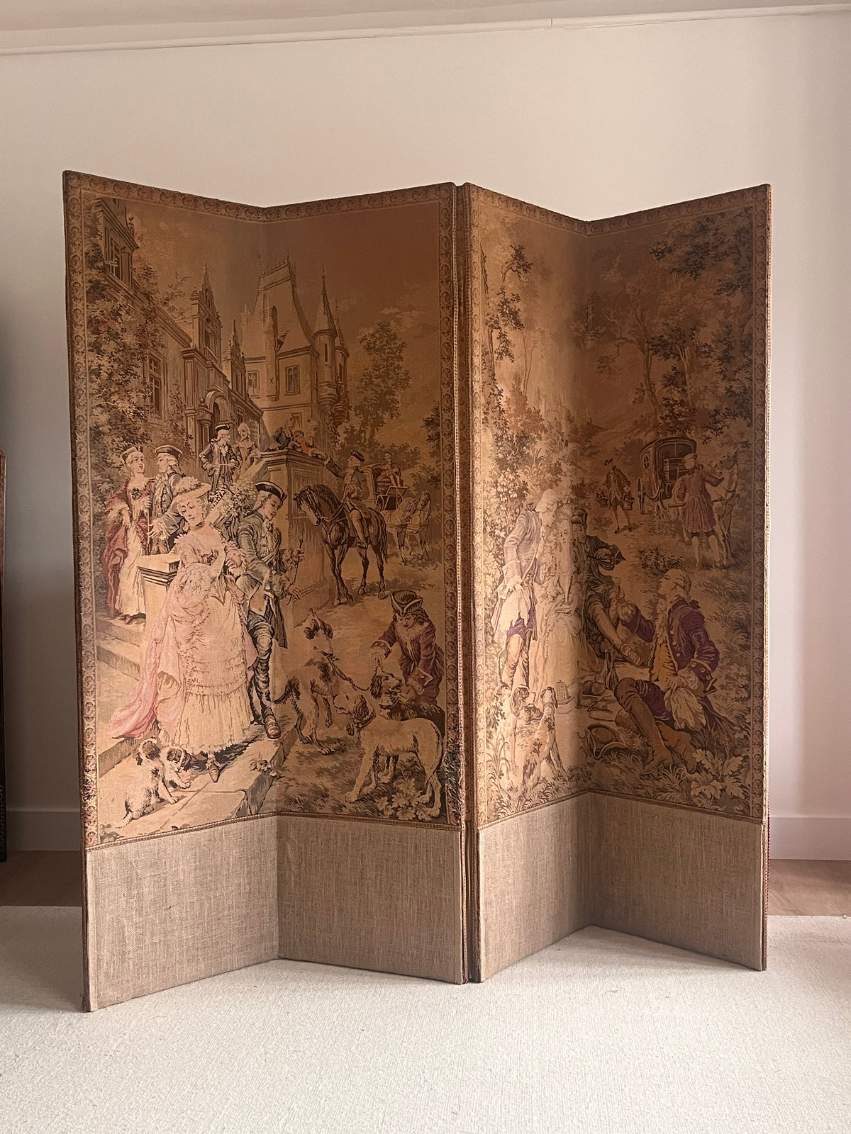 French Four-Panel Folding Screen in Aubusson-Style Tapestry, Early 20th Century