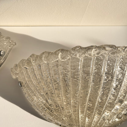 Large Pair of Murano 'Graniglia' Glass Scalloped Wall Lights