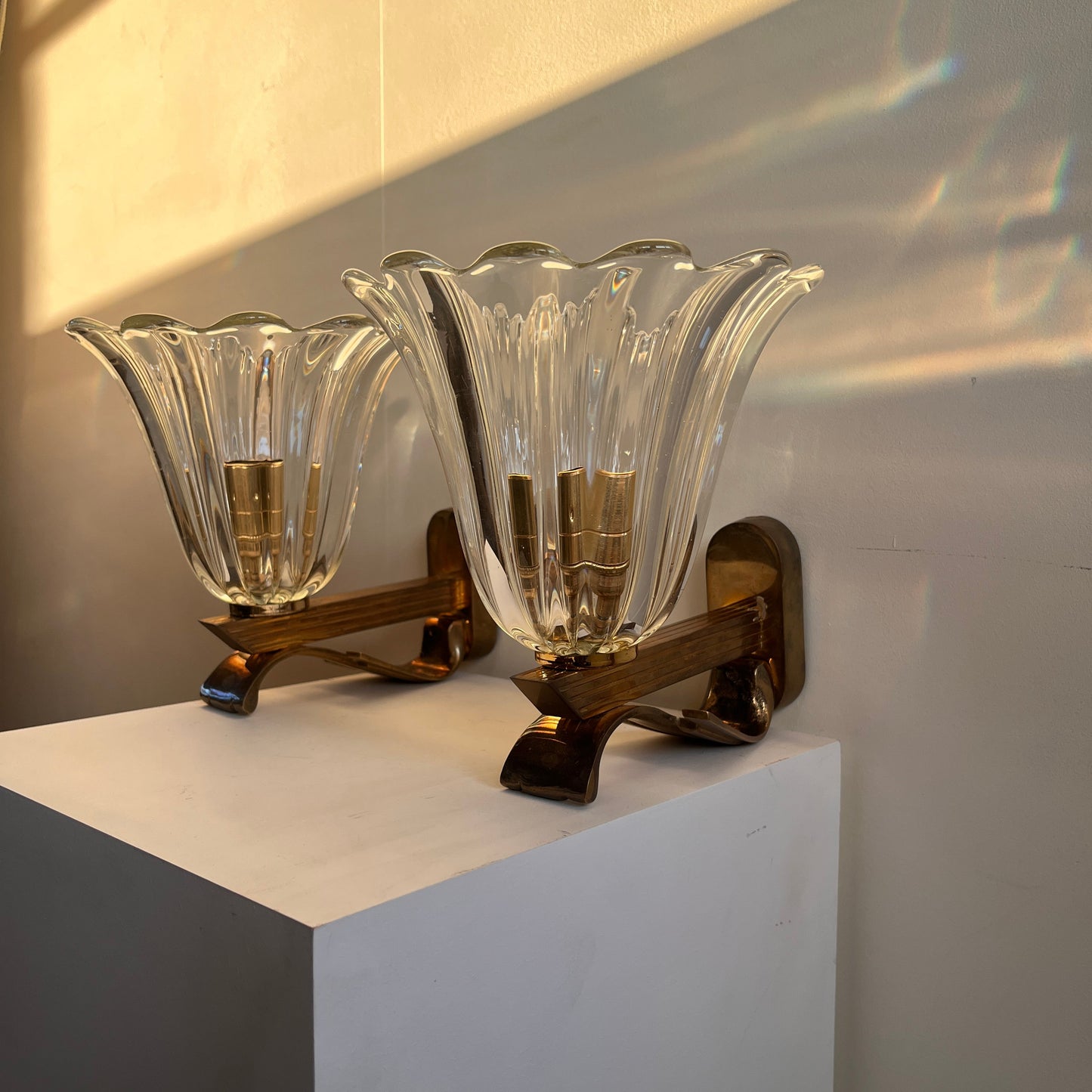 Pair of Murano Glass Wall Lights, Attr, Barovier & Toso. Italy c 1960.
