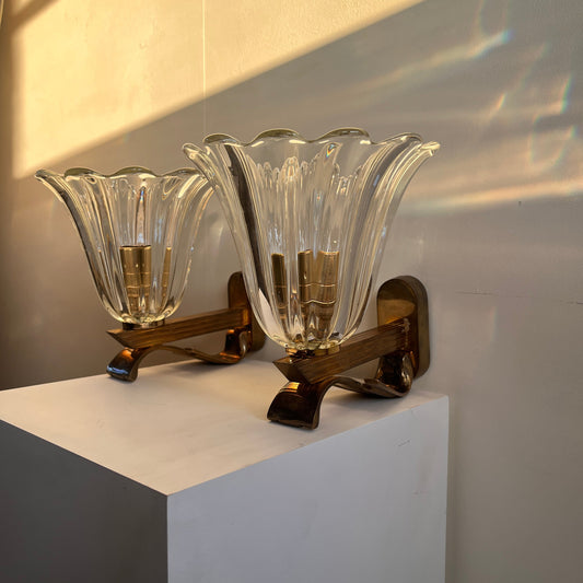 Pair of Murano Glass Wall Lights, Attr, Barovier & Toso. Italy c 1960.