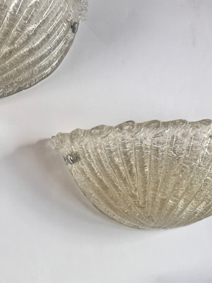 Large Pair of Murano 'Graniglia' Glass Scalloped Wall Lights