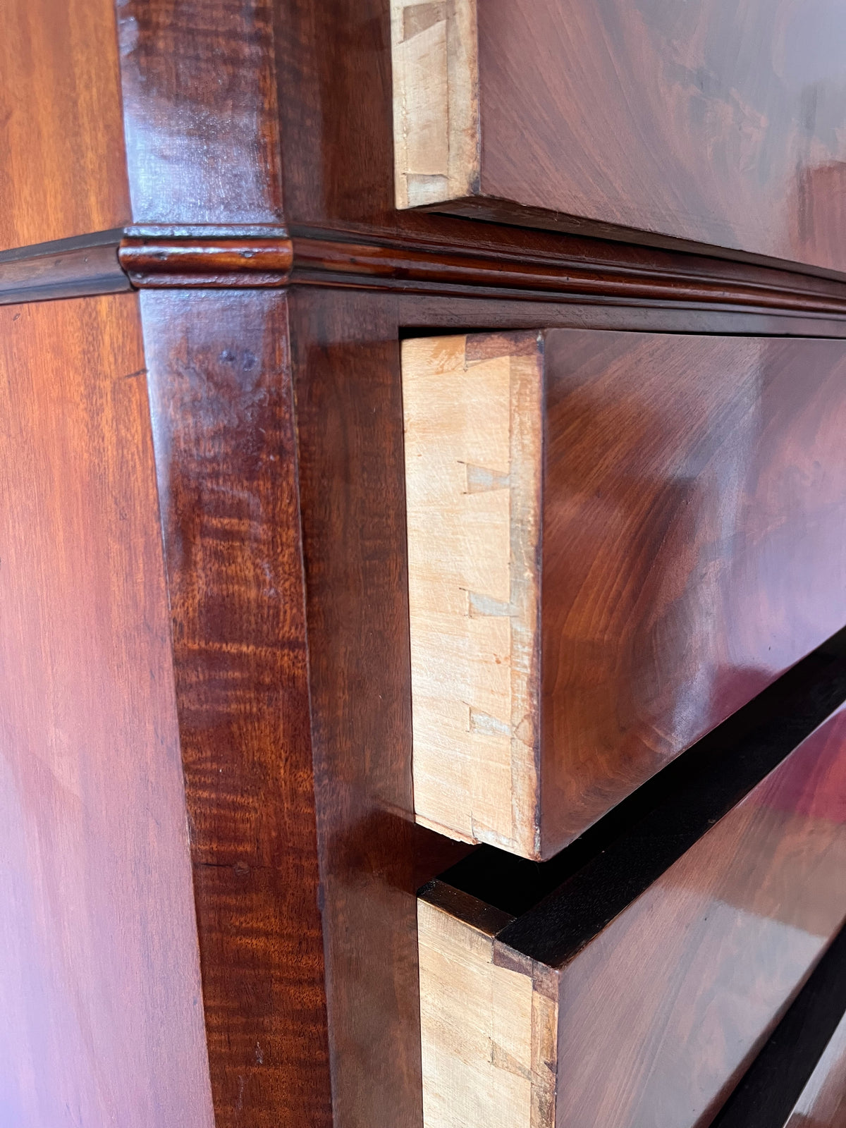 Biedermeier Flame Mahogany Tall Chest of Drawers
