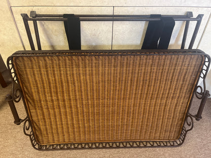 Smart Vintage Iron and Rattan Folding Table.