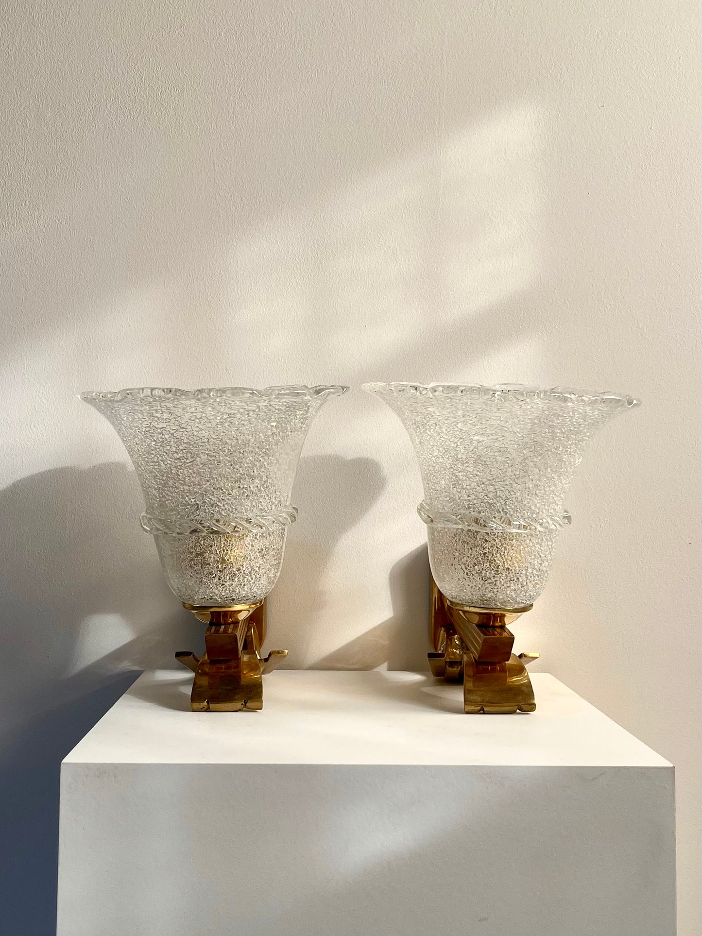 Pair of Italian Murano Pulegoso Wall Sconces, 1940s–50s