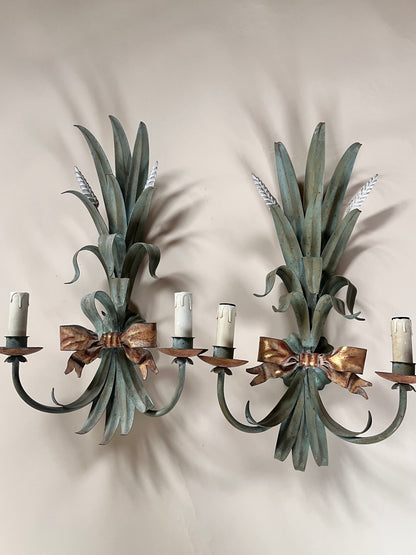 Large Mid-Century French Toleware Sconces (Pair)