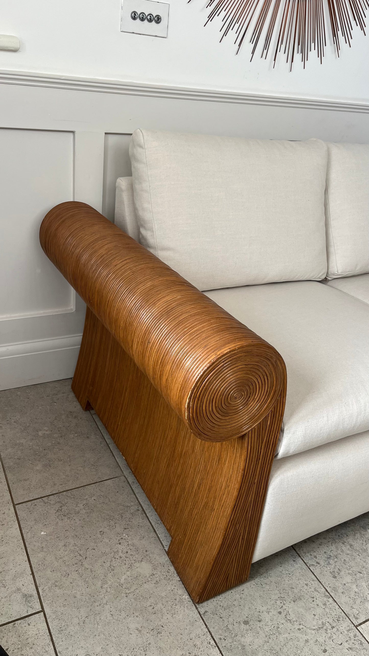 Pencil Reed Rattan Sofa in the Manner of Gabriella Crespi, c.1970
