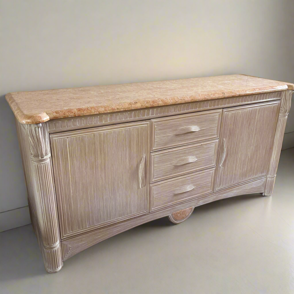Pencil Reed Sideboard with Marbled Detail. French c.1980