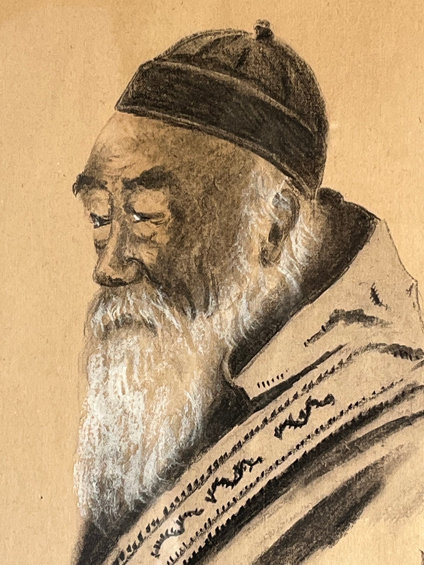 "Elders of the Silk Road" A Pair of Charcoal Portraits by A. Gorbashof