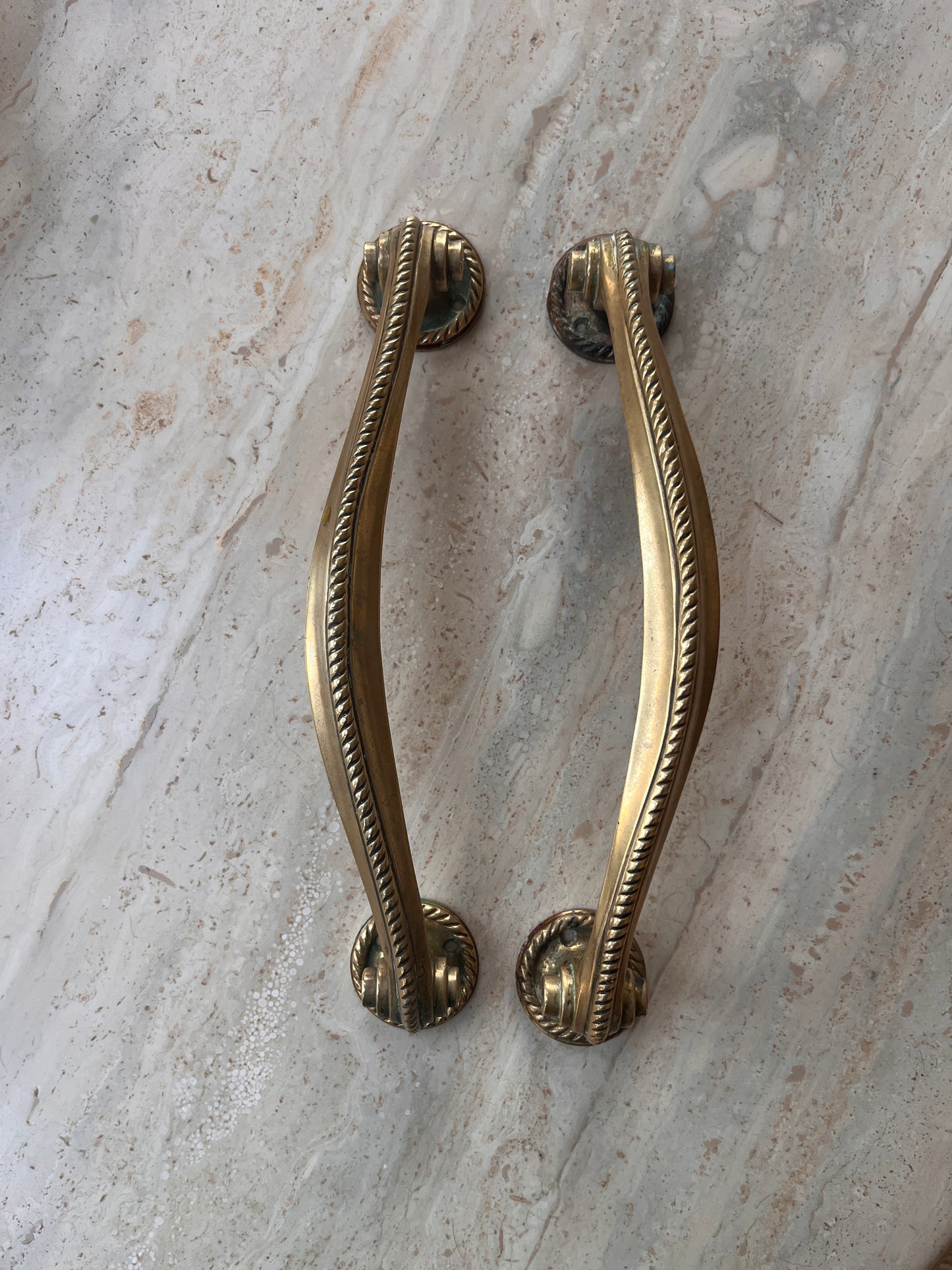 Antique Brass Door Handles with Rope Detail - Early 20th Century Pair