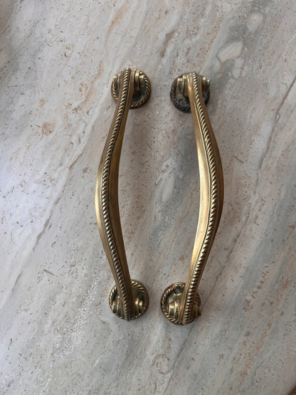 Antique Brass Door Handles with Rope Detail - Early 20th Century Pair