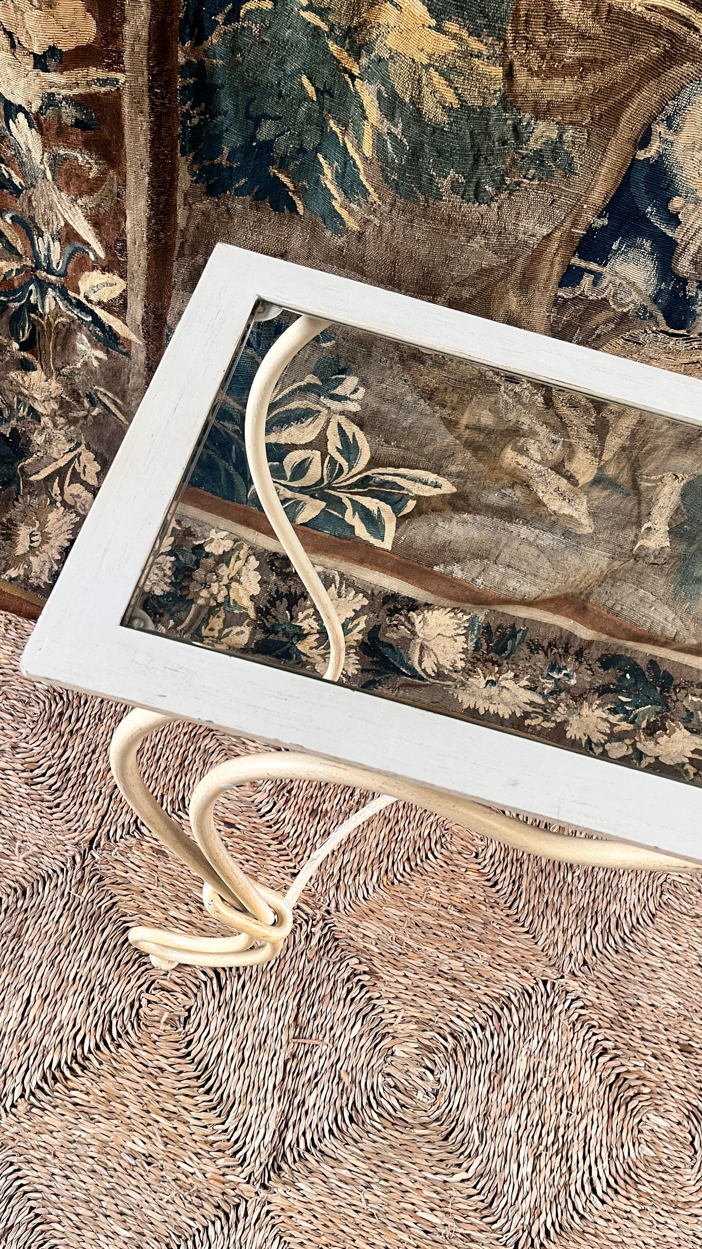 Bespoke French Wrought Iron Console Table with Glass Top