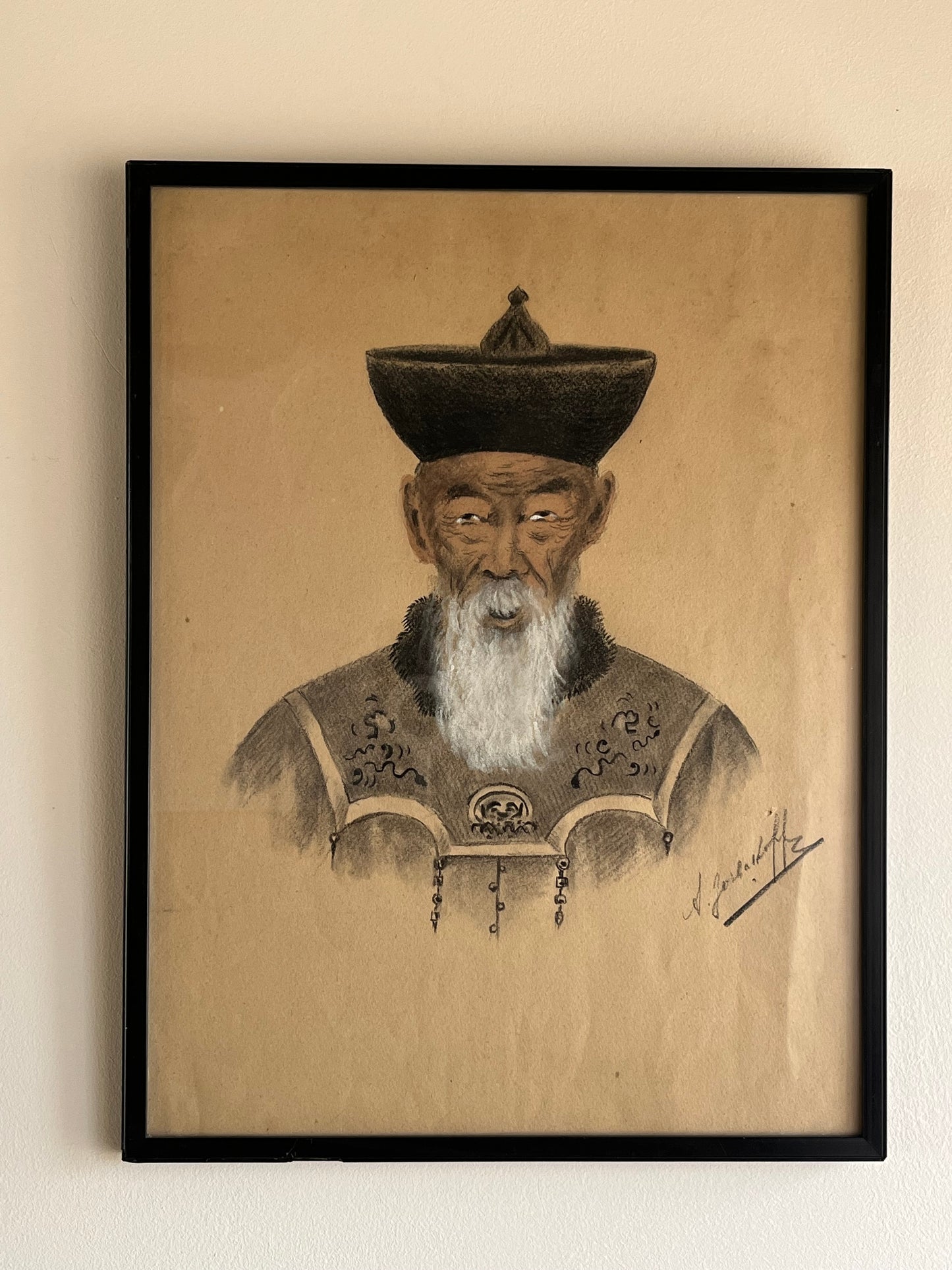 "Elders of the Silk Road" A Pair of Charcoal Portraits by A. Gorbashof