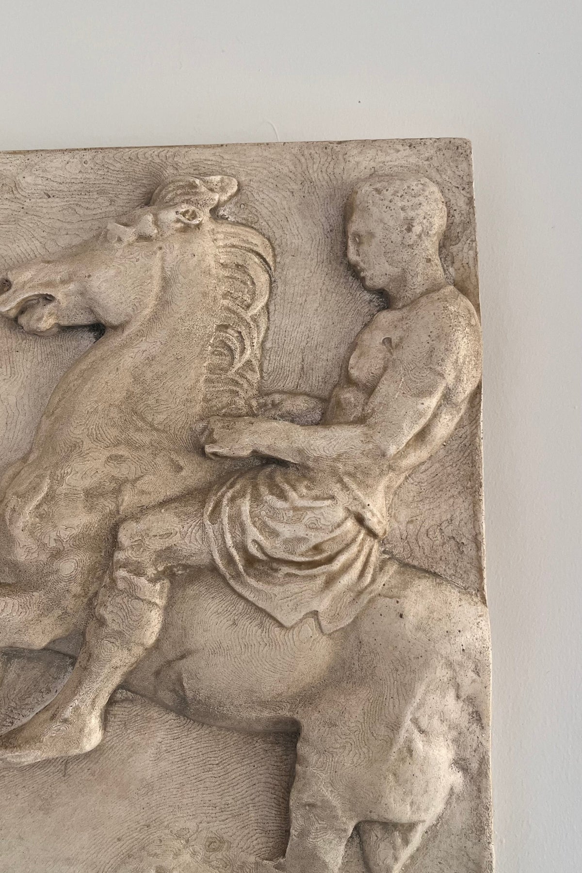 Two Horsemen Plaster and Granite Wall Relief