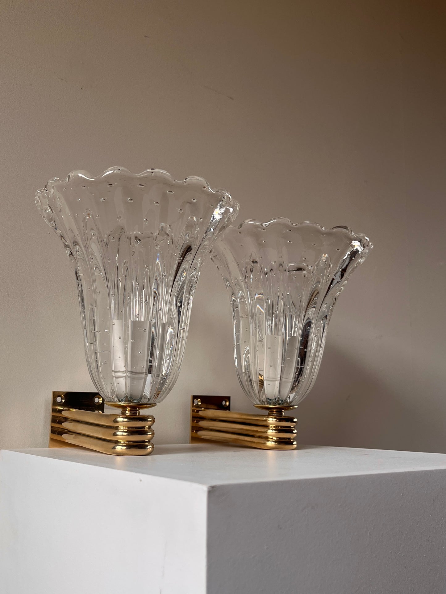 Pair of Murano Bubble Glass Wall Lights, Attr. Barovier & Toso, Italy c.1960