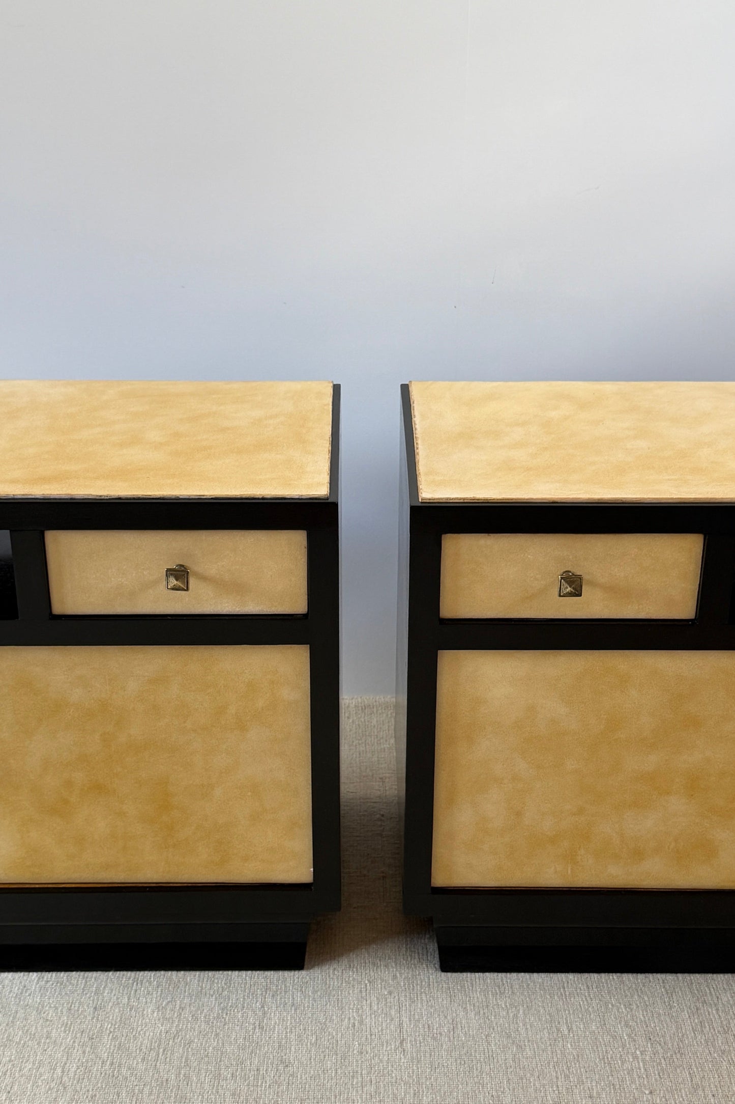 Italian Art Deco Parchment Bedside Tables, 1930s–40s