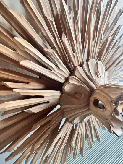 Large Carved Sunburst Wall/Ceiling Lights (Pair). C 1970