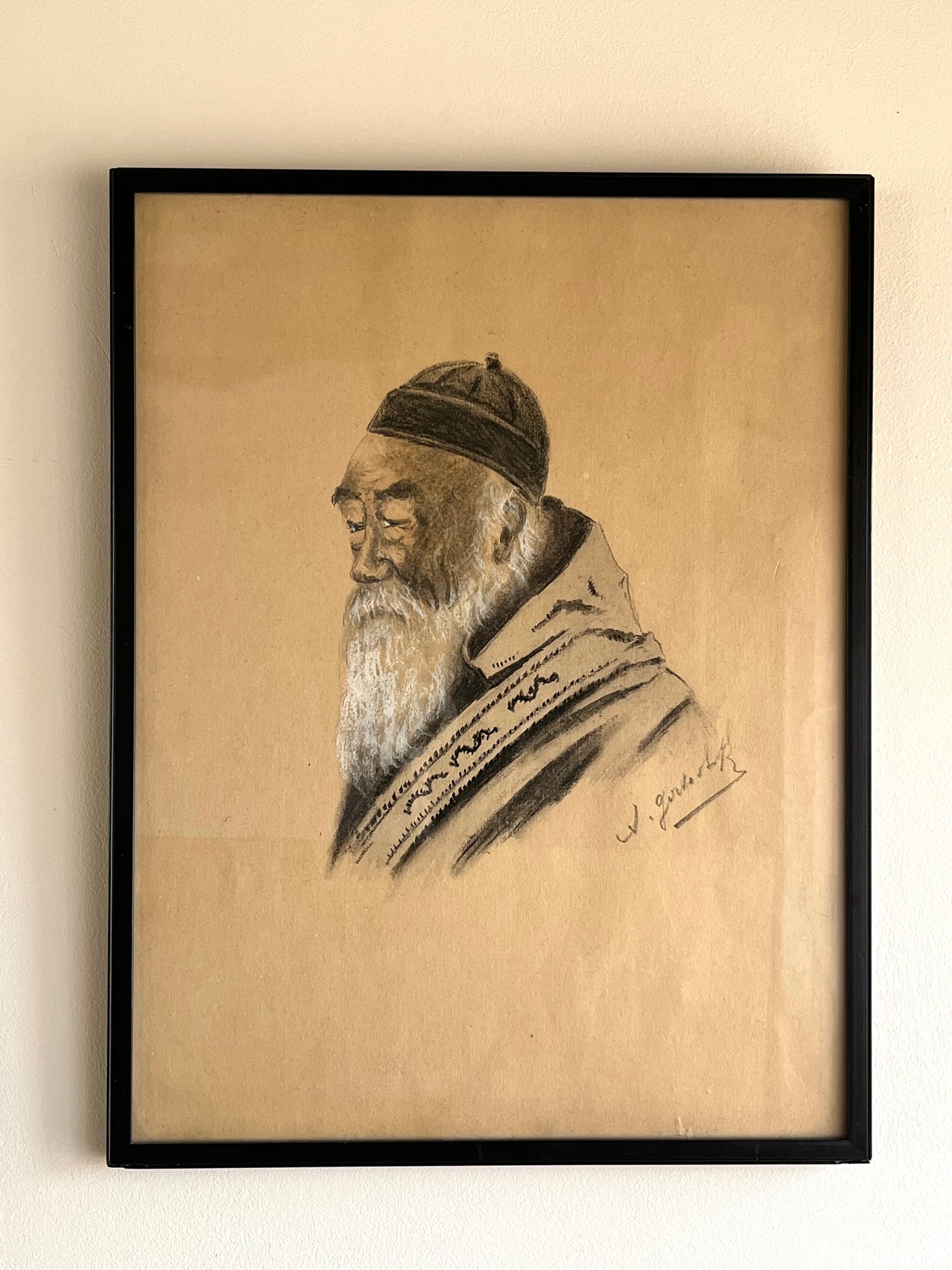 "Elders of the Silk Road" A Pair of Charcoal Portraits by A. Gorbashof