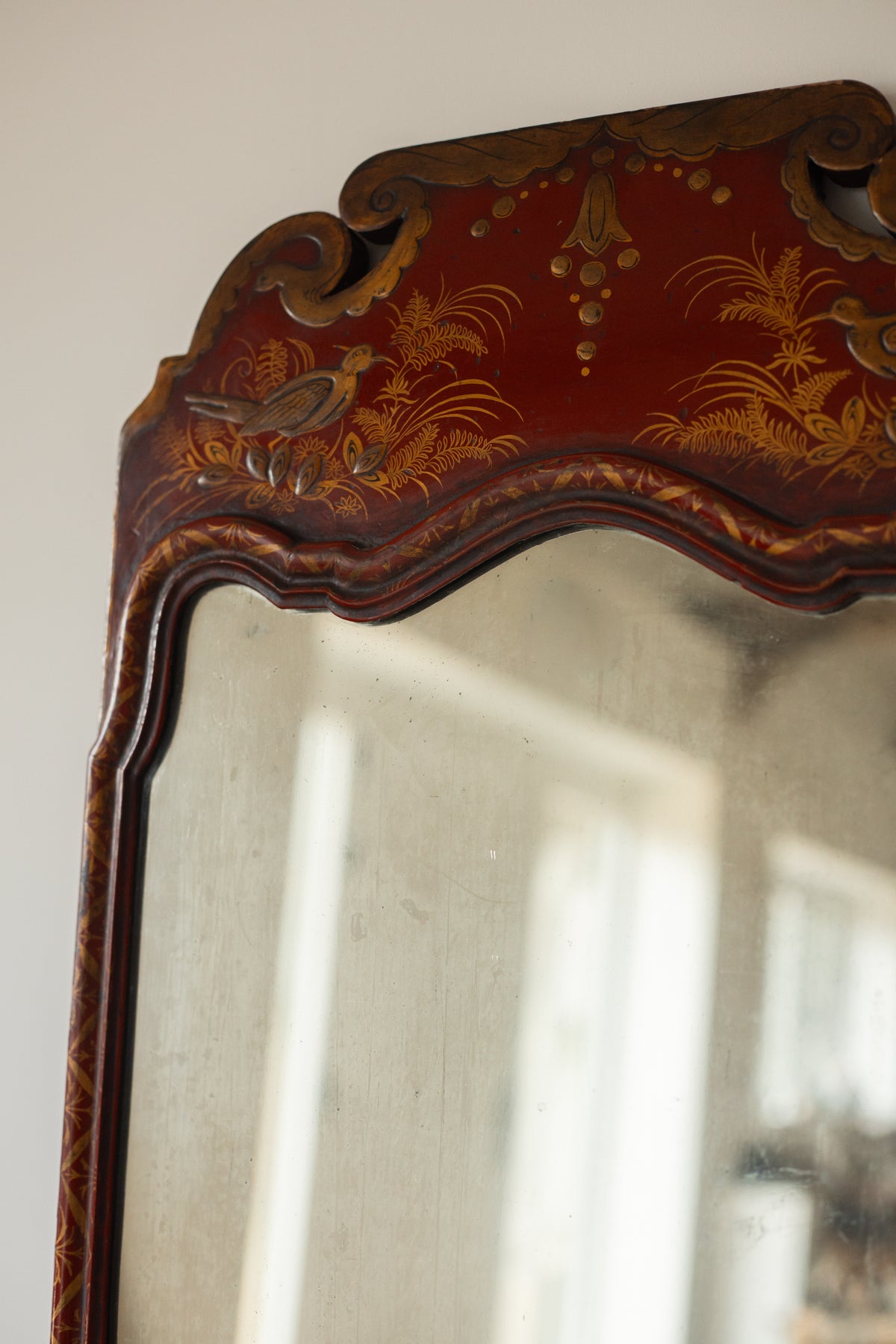 Midcentury Red Lacquer Chinoiserie Wall Mirror