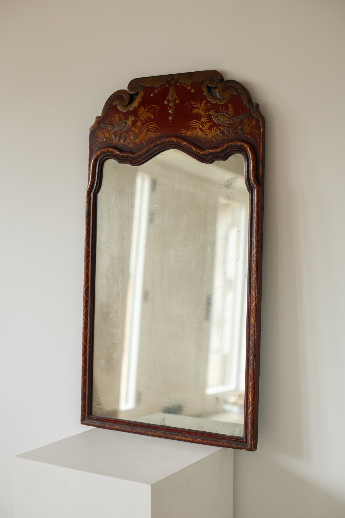 Midcentury Red Lacquer Chinoiserie Wall Mirror