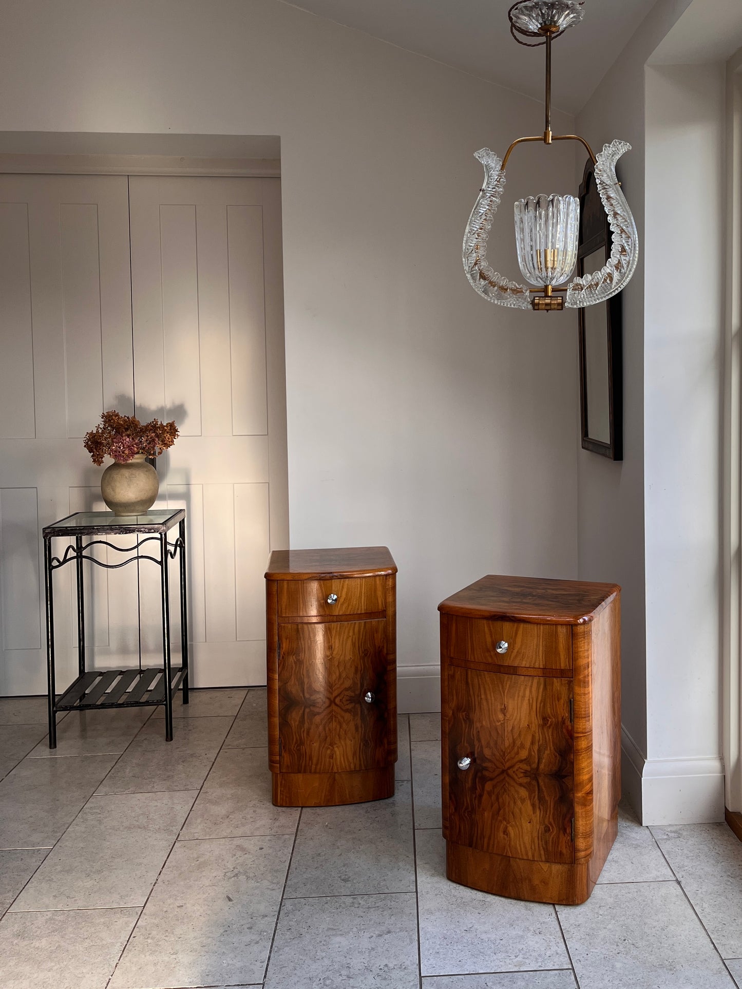 Pair of Art Deco Burr Walnut Bedside Cabinet c. 1930–1940