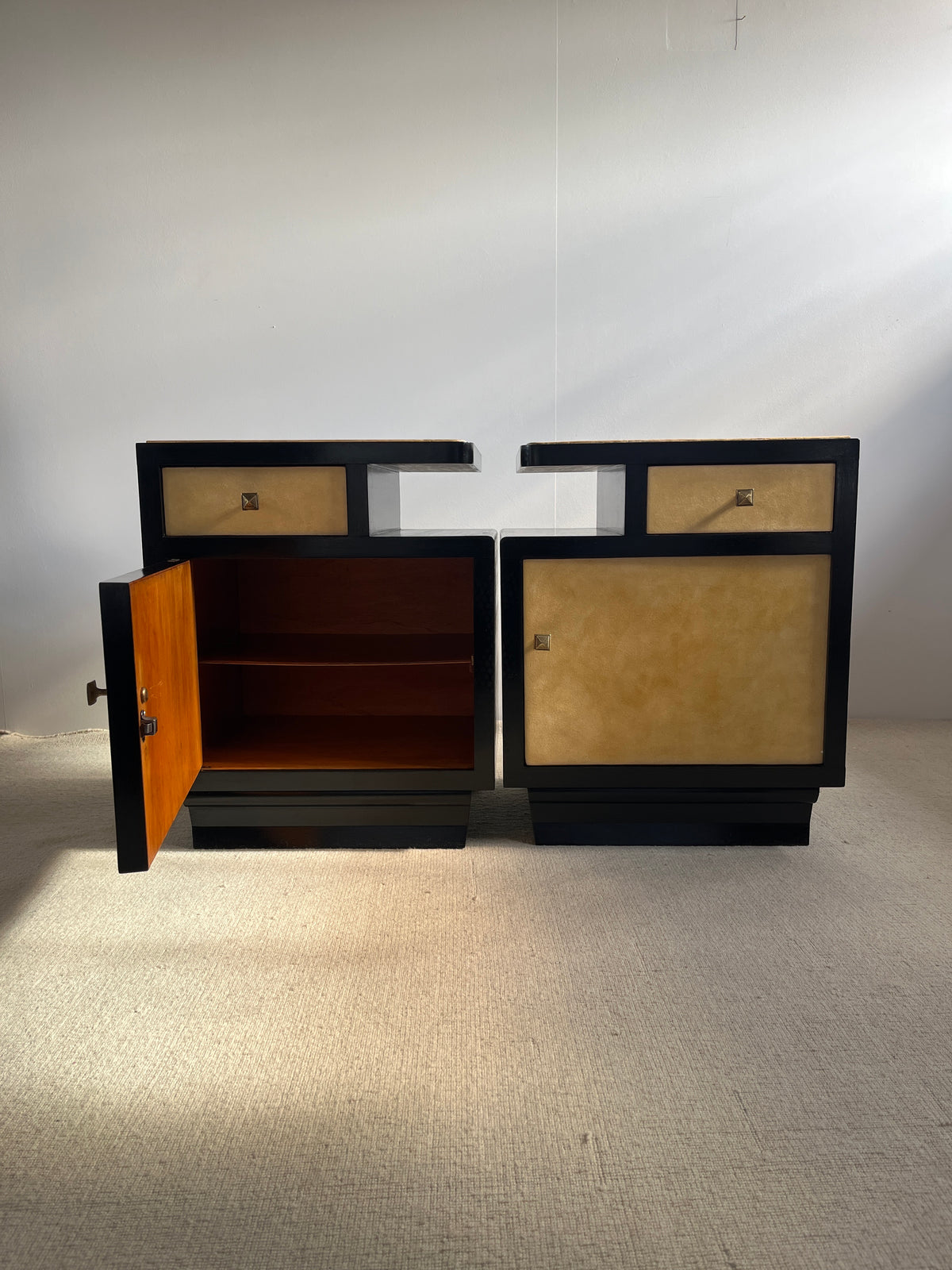 Italian Mid-Century Parchment Bedside Tables, 1940s-50s