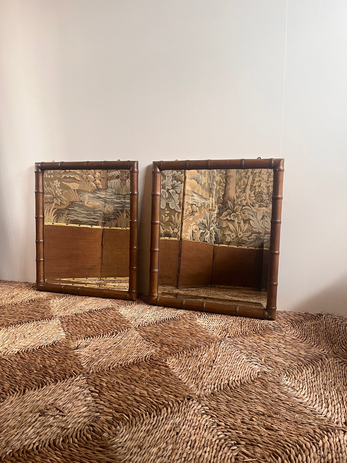 Pair Antique Faux Bamboo Mirrors