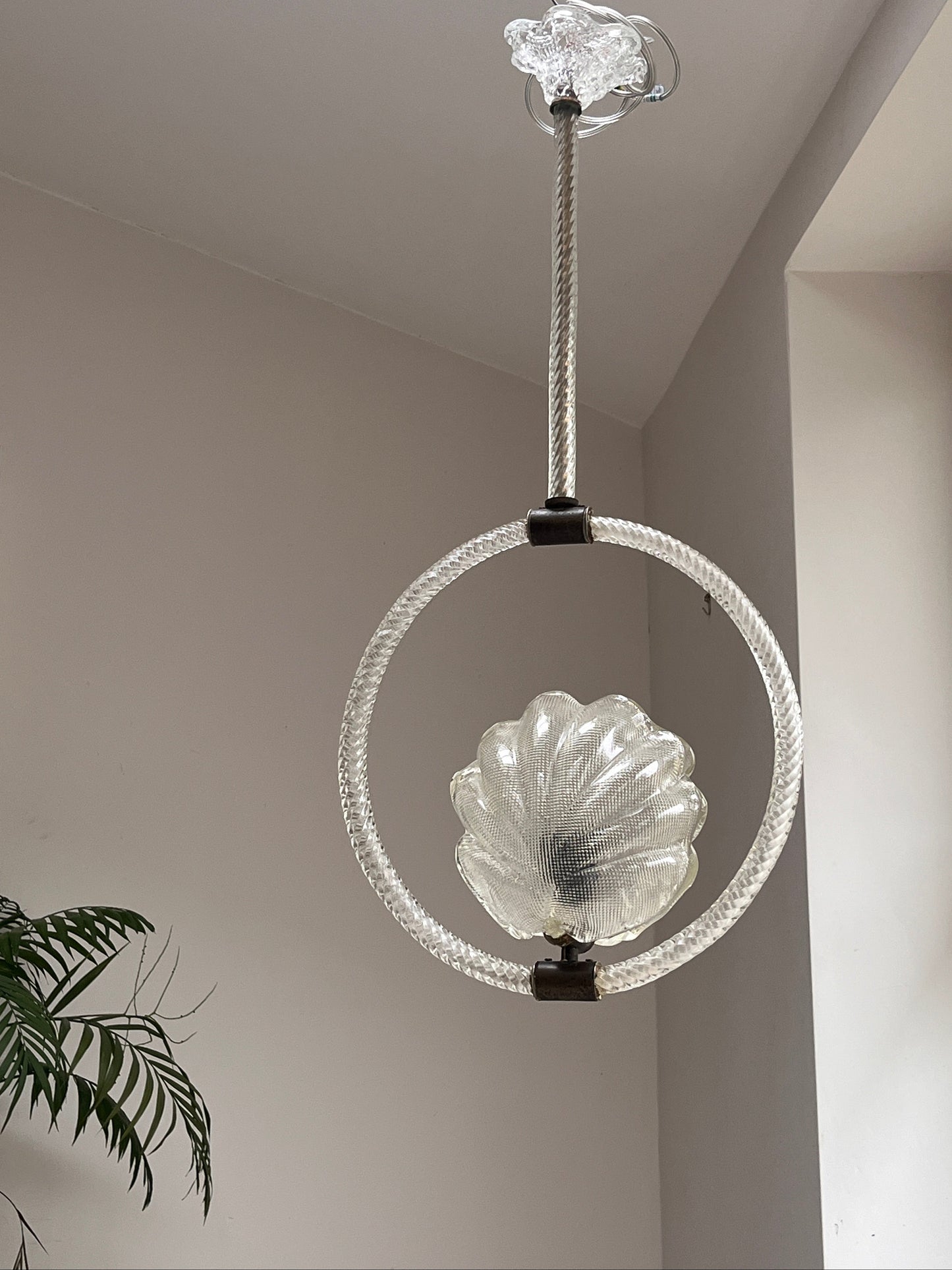 Murano Shell Pendant Light, Attributed to Barovier & Toso