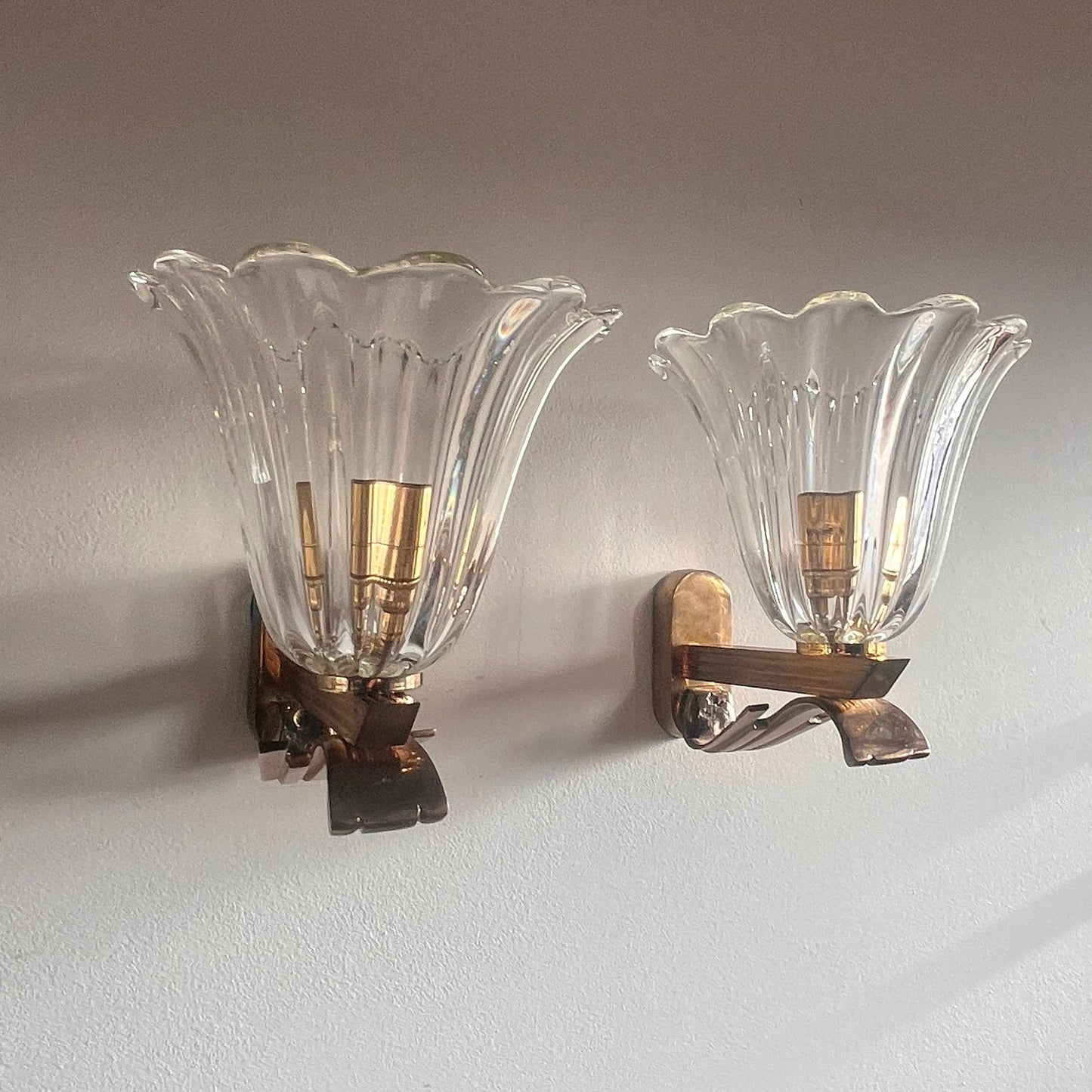 Pair of Murano Glass Wall Lights, Attr, Barovier & Toso. Italy c 1960.