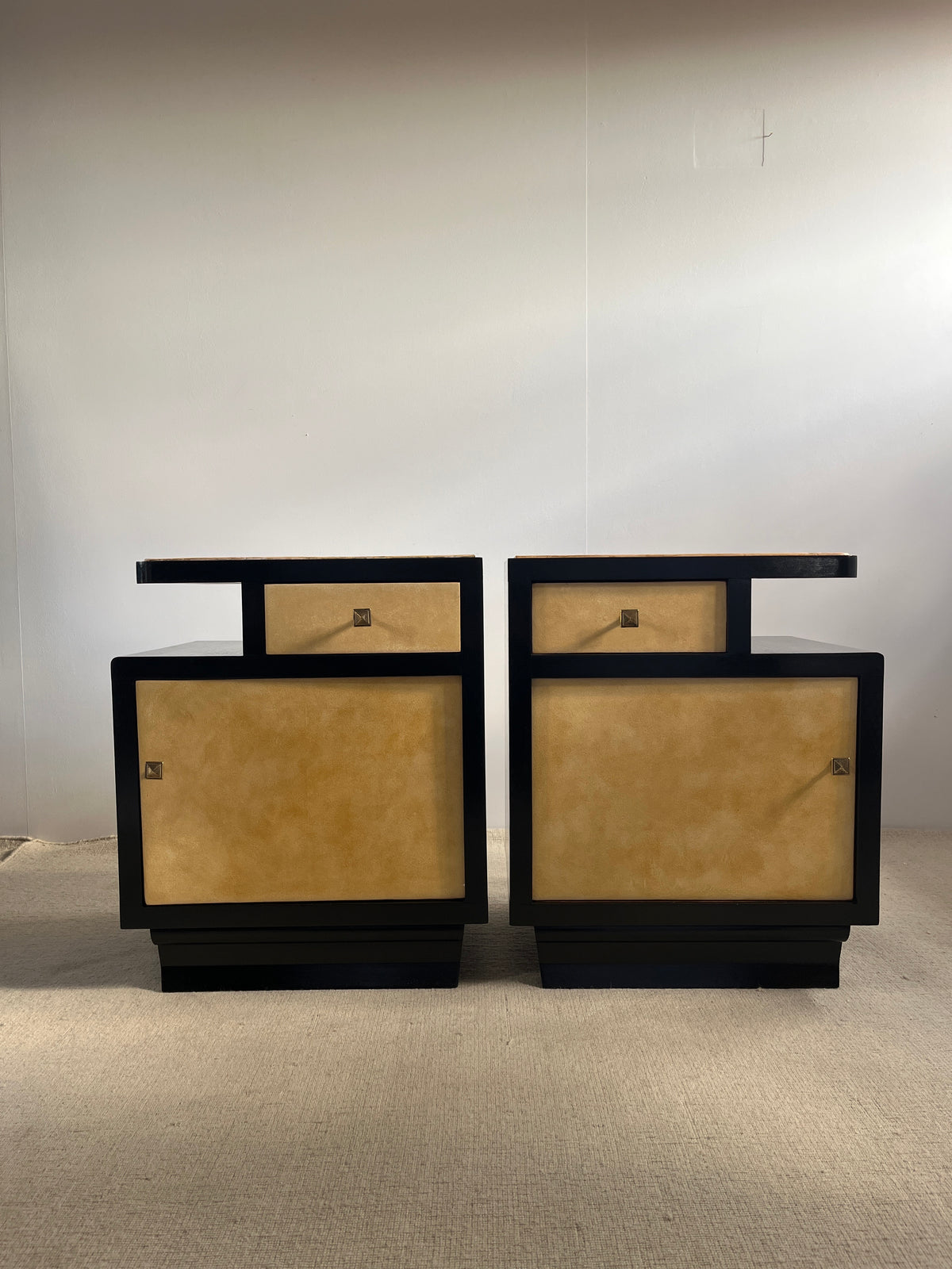 Italian Mid-Century Parchment Bedside Tables, 1940s-50s