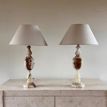 Pair of Super Quality Mid-Century Solid Onyx Table Lamps.