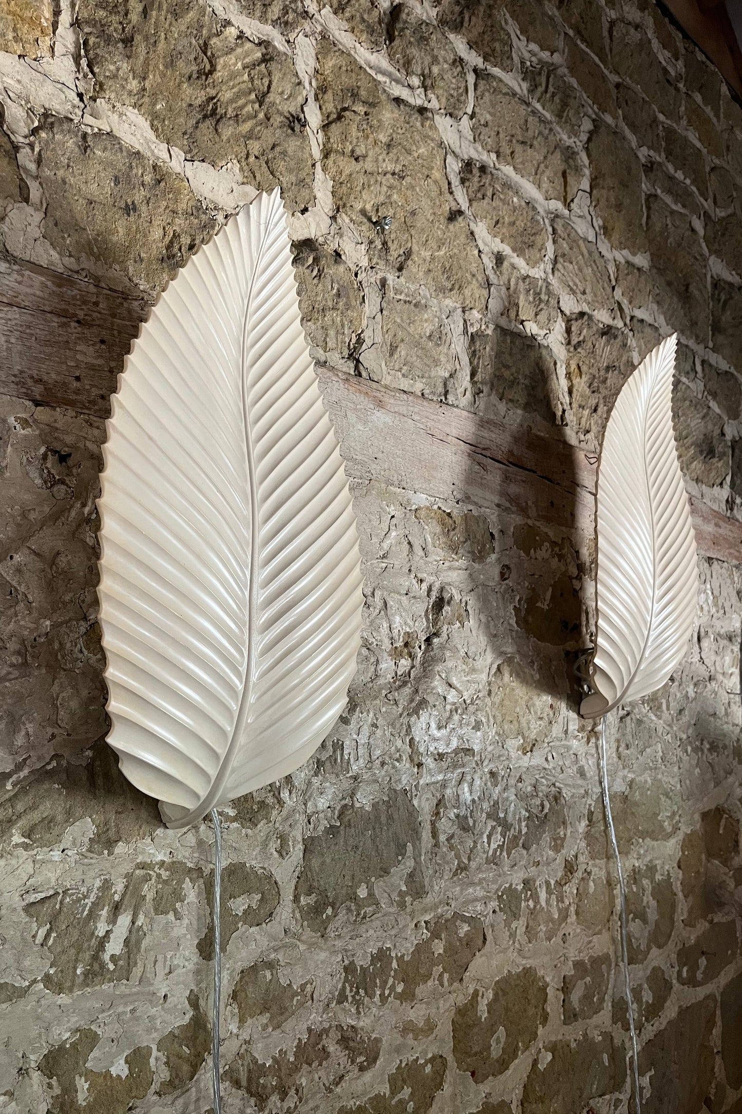 Pair of French Plaster Leaf-Form Wall Lights c.1970
