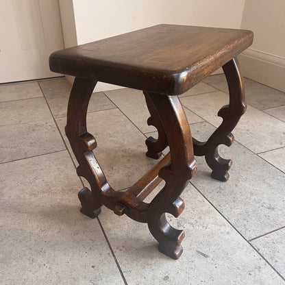 19th Century Spanish Oak Stool | Carved Side Table
