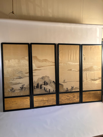 Set of Four Japanese Embroidered Silk Panels (1850-1880)