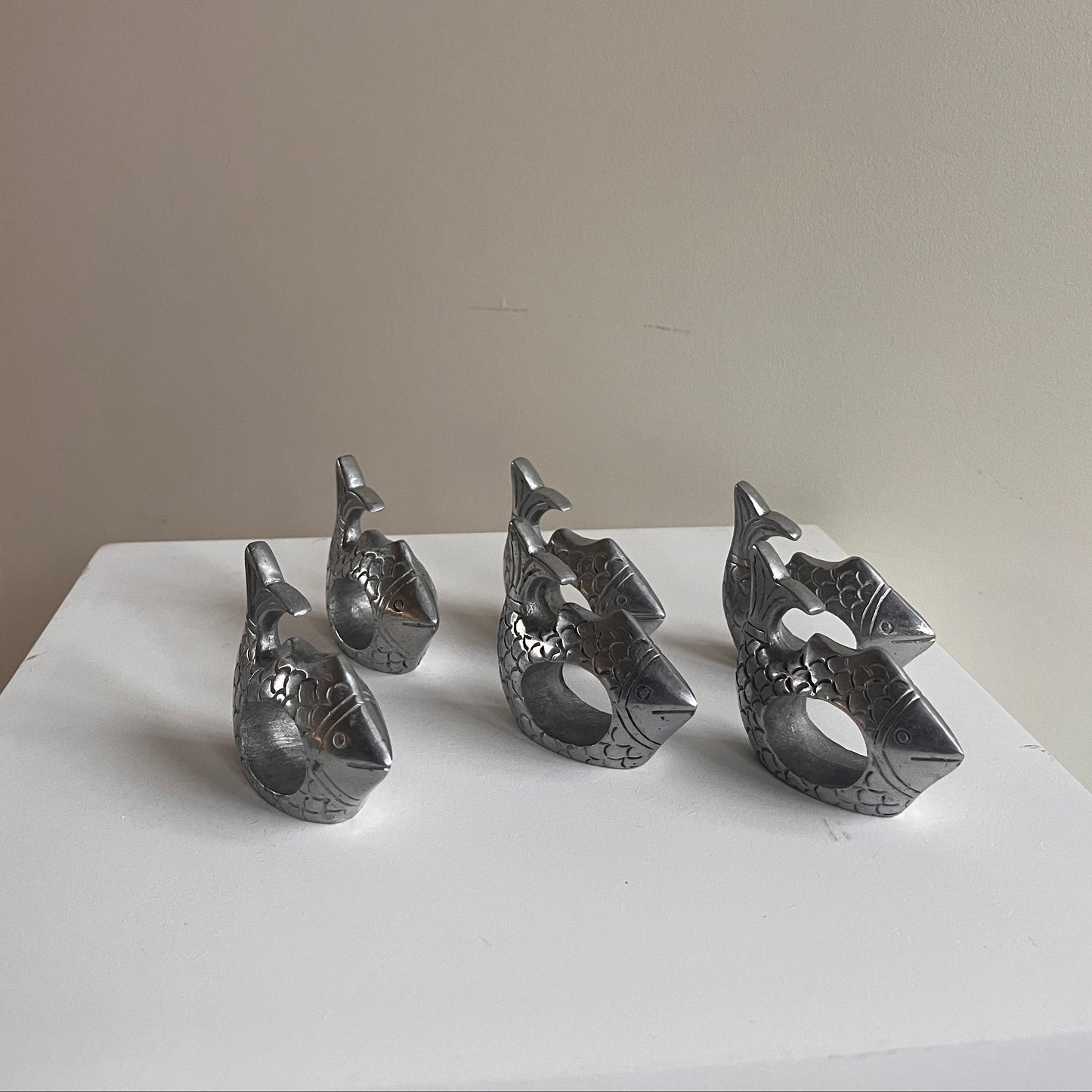 Pewter Fish Napkin Rings - Set of Six