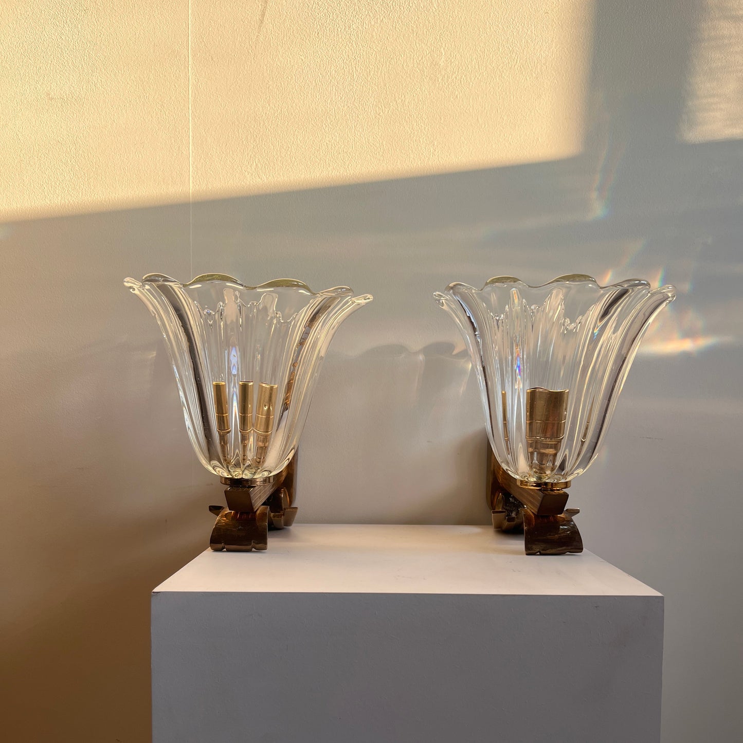 Pair of Murano Glass Wall Lights, Attr, Barovier & Toso. Italy c 1960.