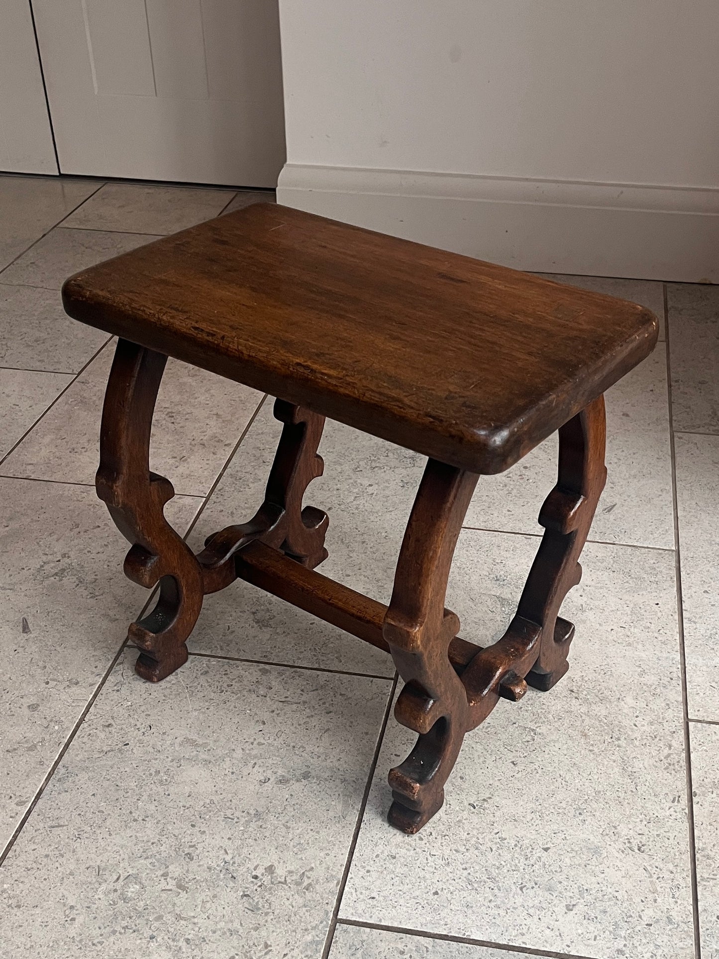 19th Century Spanish Oak Stool | Carved Side Table