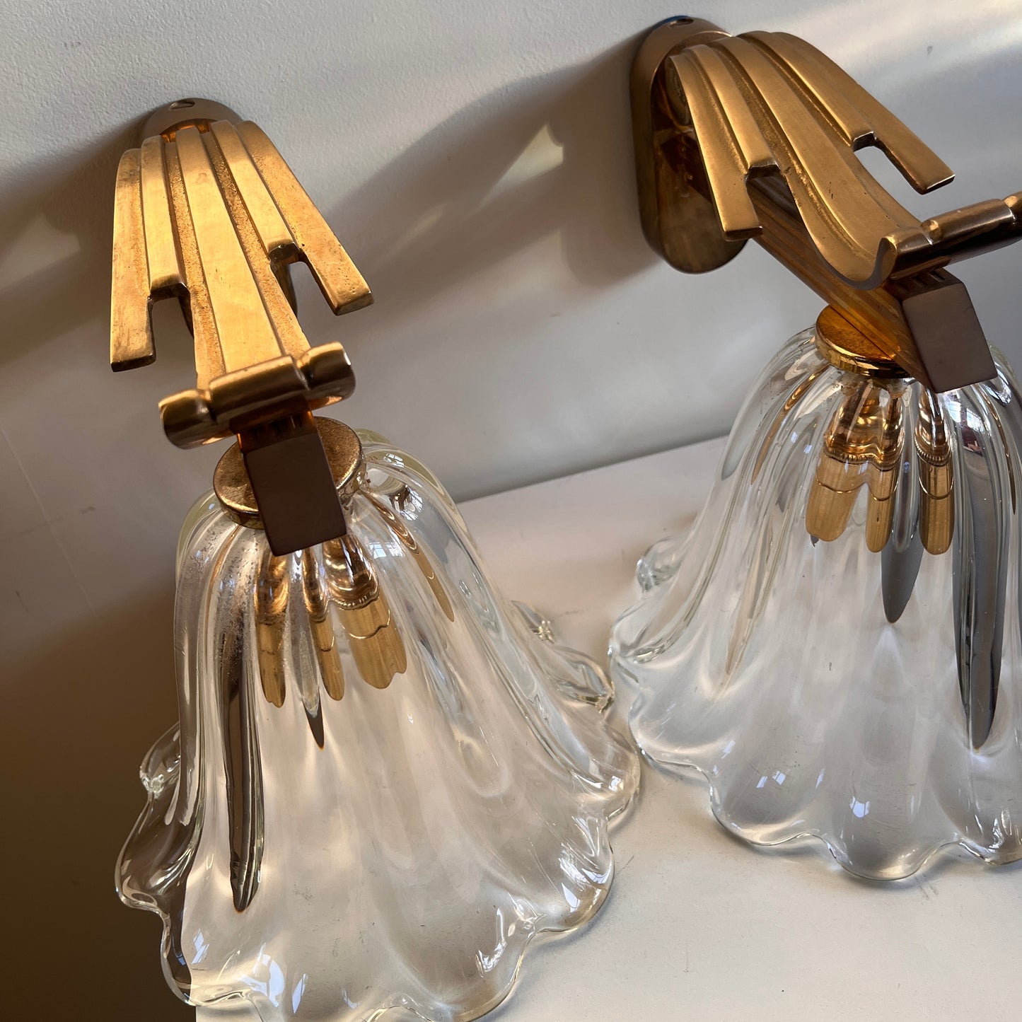 Pair of Murano Glass Wall Lights, Attr, Barovier & Toso. Italy c 1960.