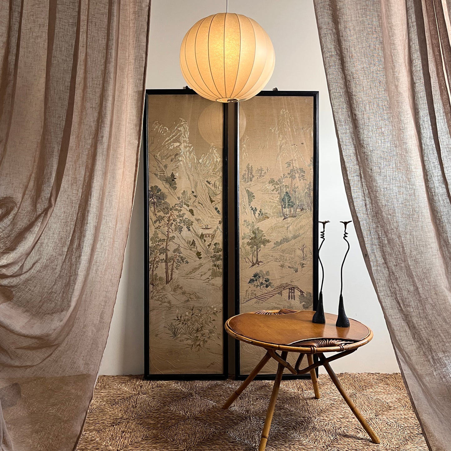 brown bamboo table on a neutral background
