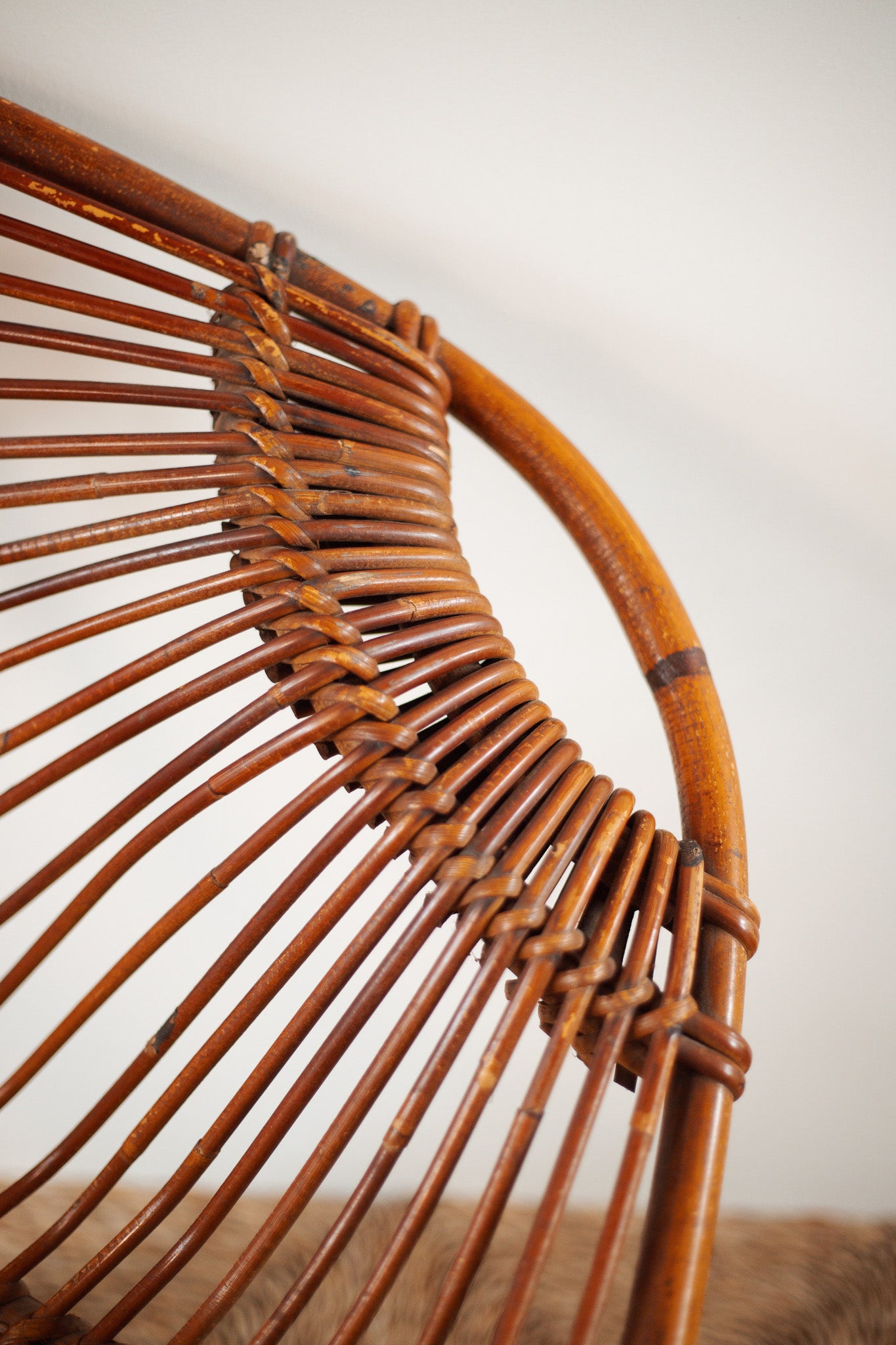 brown bamboo table on a neutral background