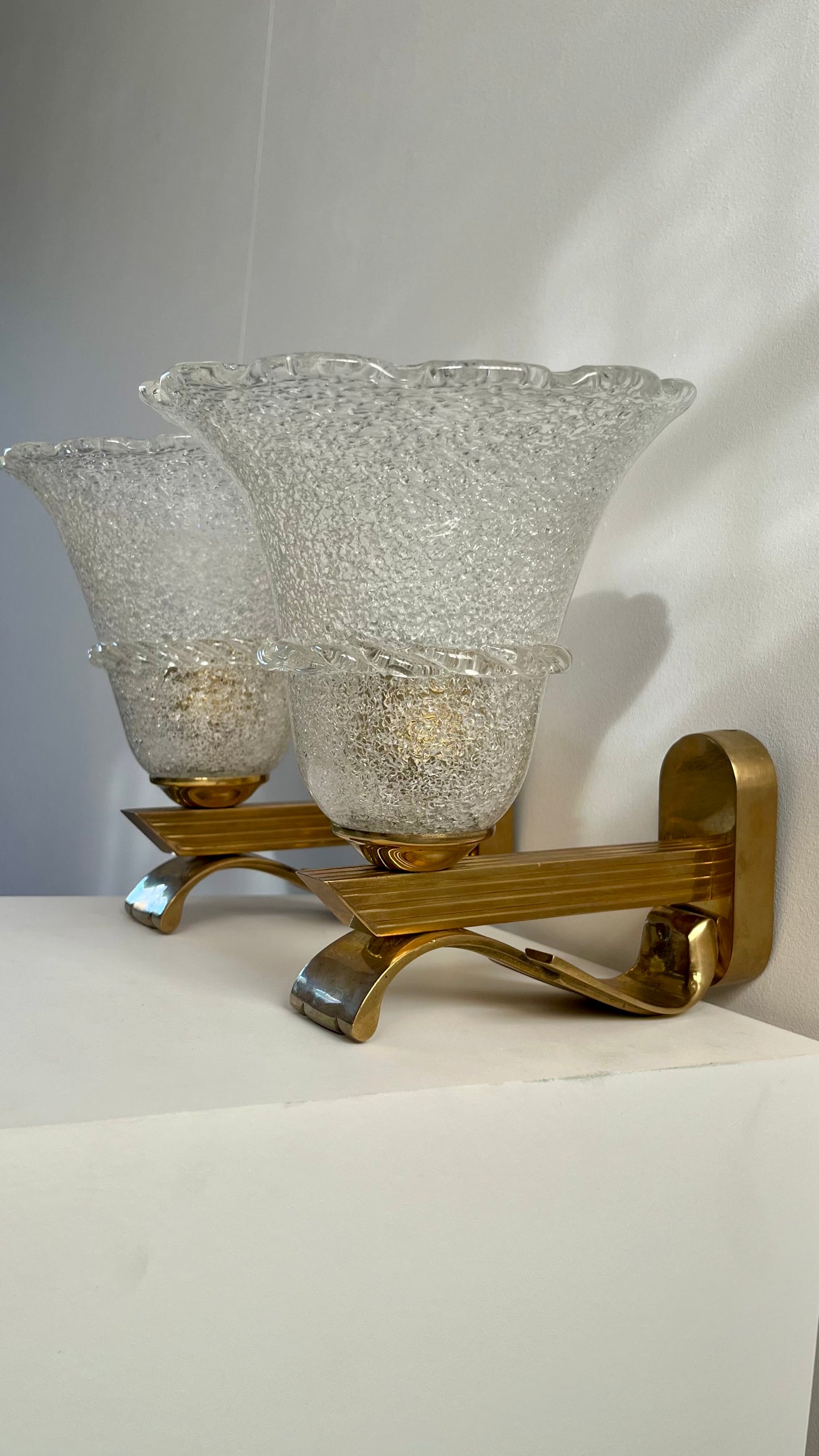 Pair of Italian Murano Pulegoso Wall Sconces, 1940s–50s