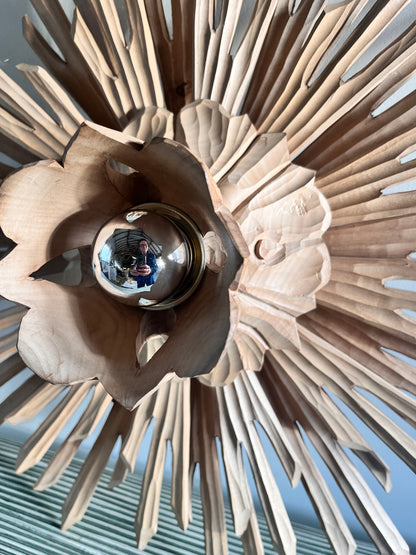 Large Carved Sunburst Wall/Ceiling Lights (Pair). C 1970