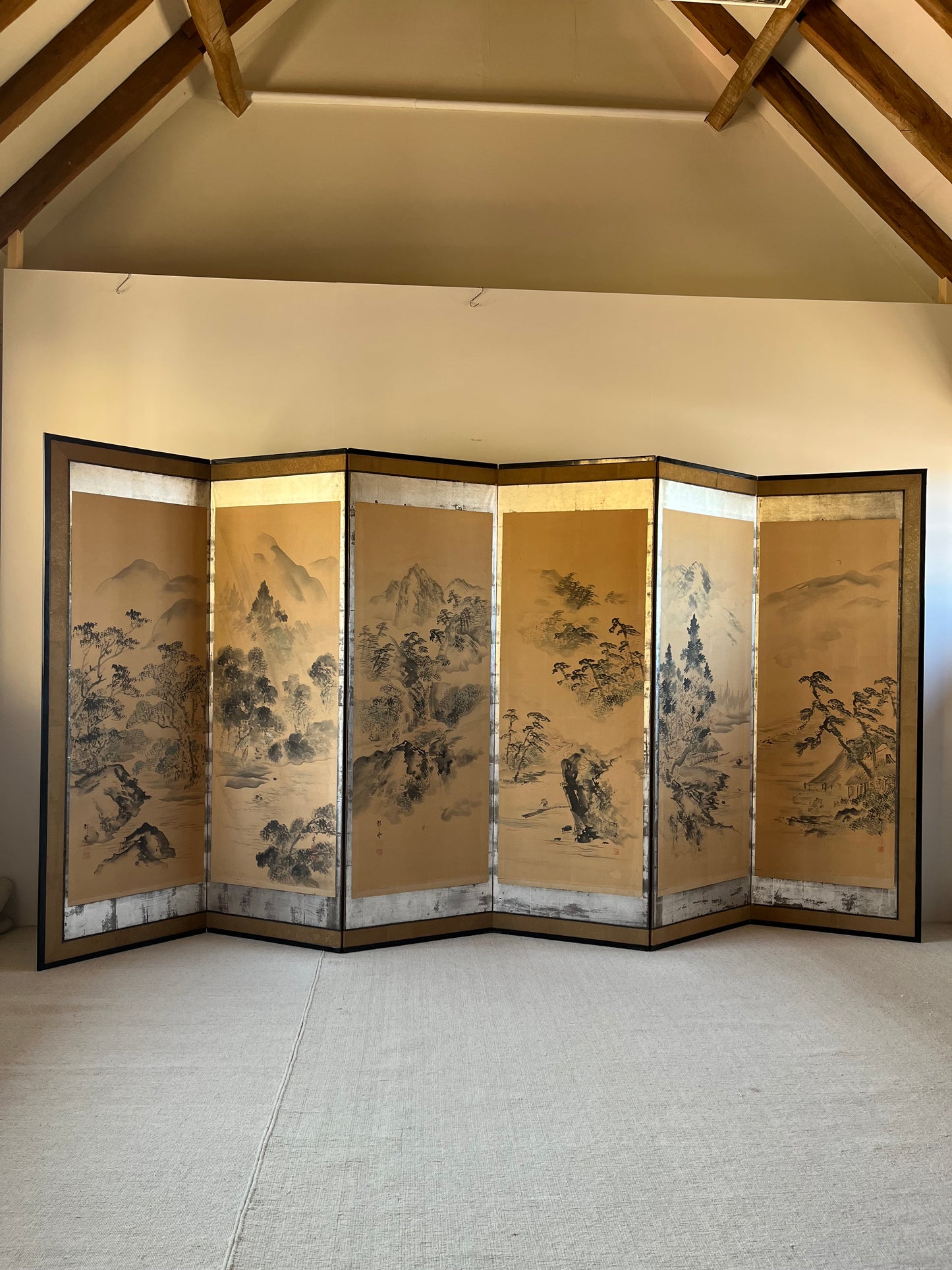 Monumental Japanese Six-Fold Byōbu Screen, Late Edo to Early Meiji Period