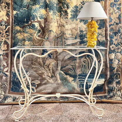 Bespoke French Wrought Iron Console Table with Glass Top