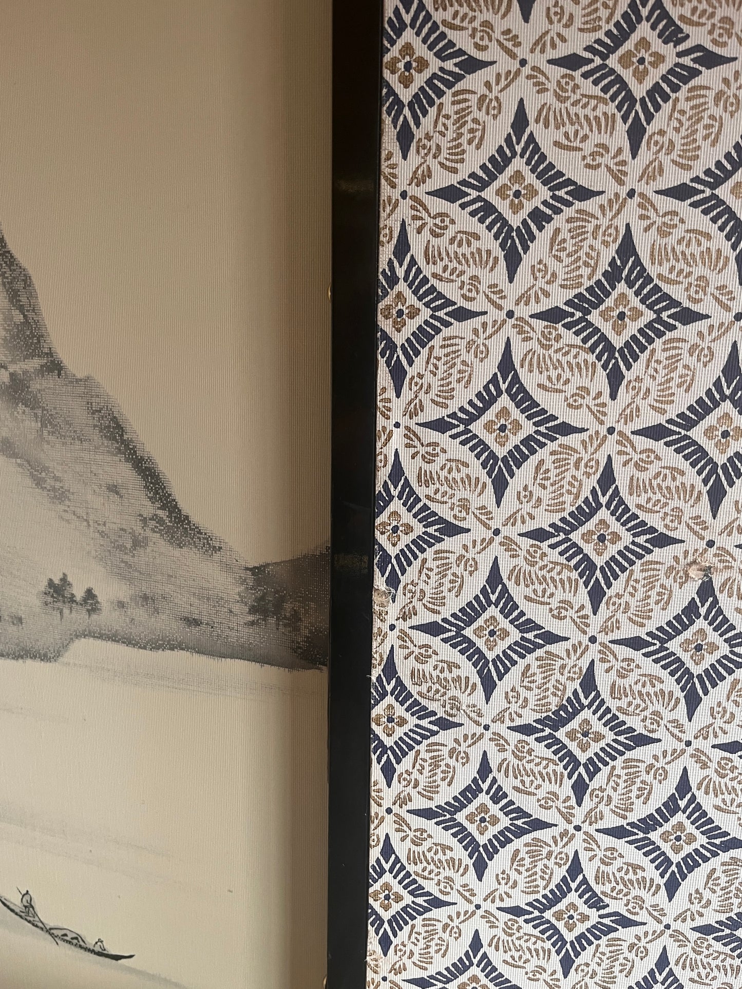 Decorative Japanese Six-Panel Folding Screen. Mountainous Scenes.