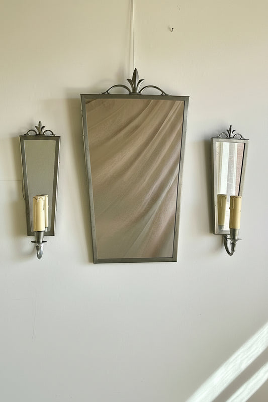 Swedish Grace Pewter Mirror & Sconce Set by Svenskt Tenn, 1931