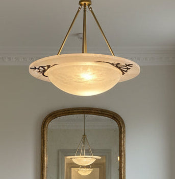 Art Deco Revival Carved Alabaster Plafonnier