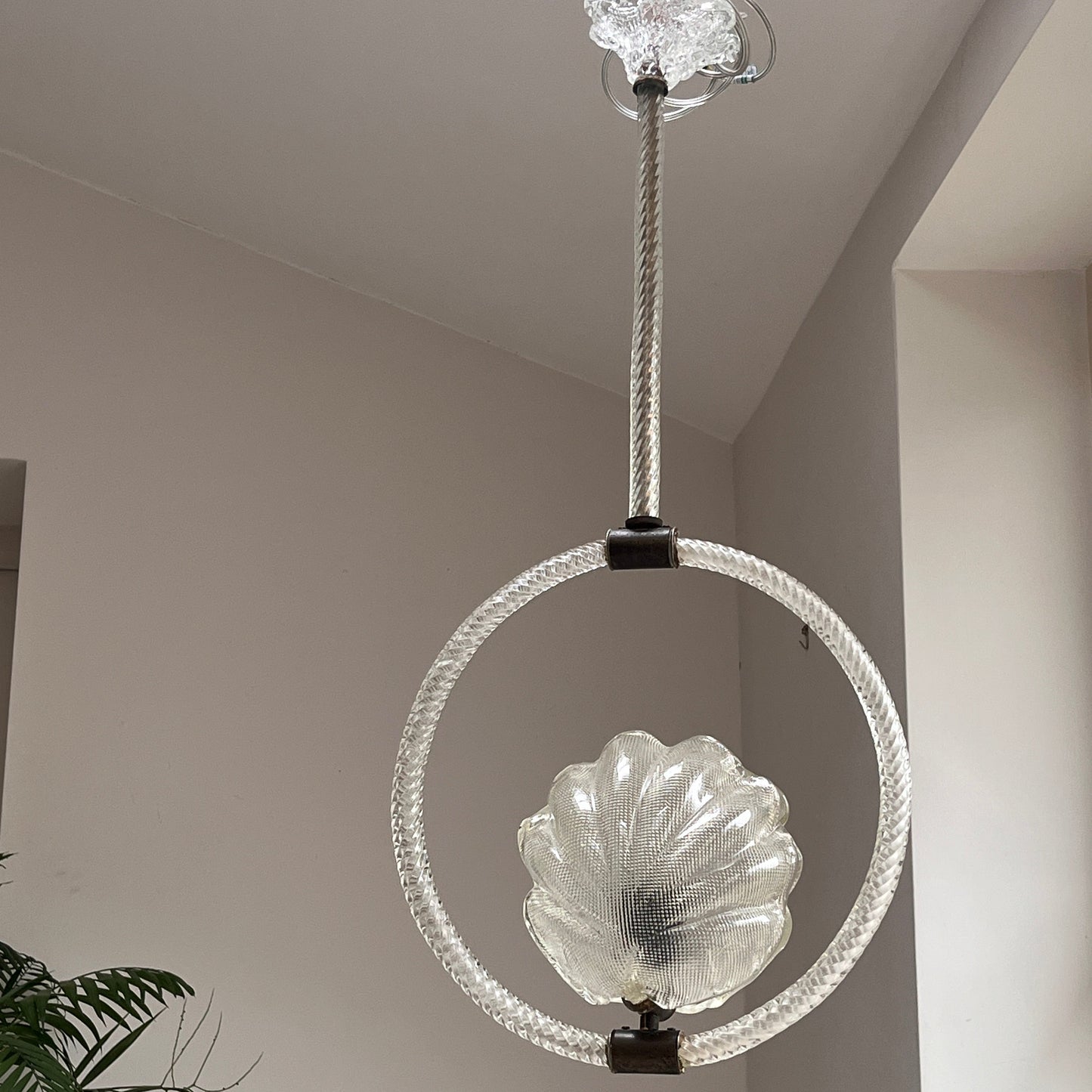 Murano Shell Pendant Light, Attributed to Barovier & Toso